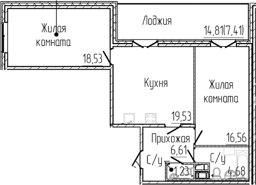 2-комнатная квартира 74.55 м², 4/8 эт., ЖК «SERTOLOVO PARK»
